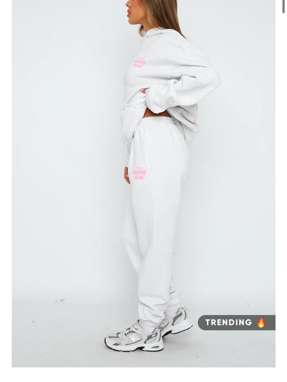 White Fox Boutique Light Gray Sweatpants with Pink Logo - Picture 2 of 5